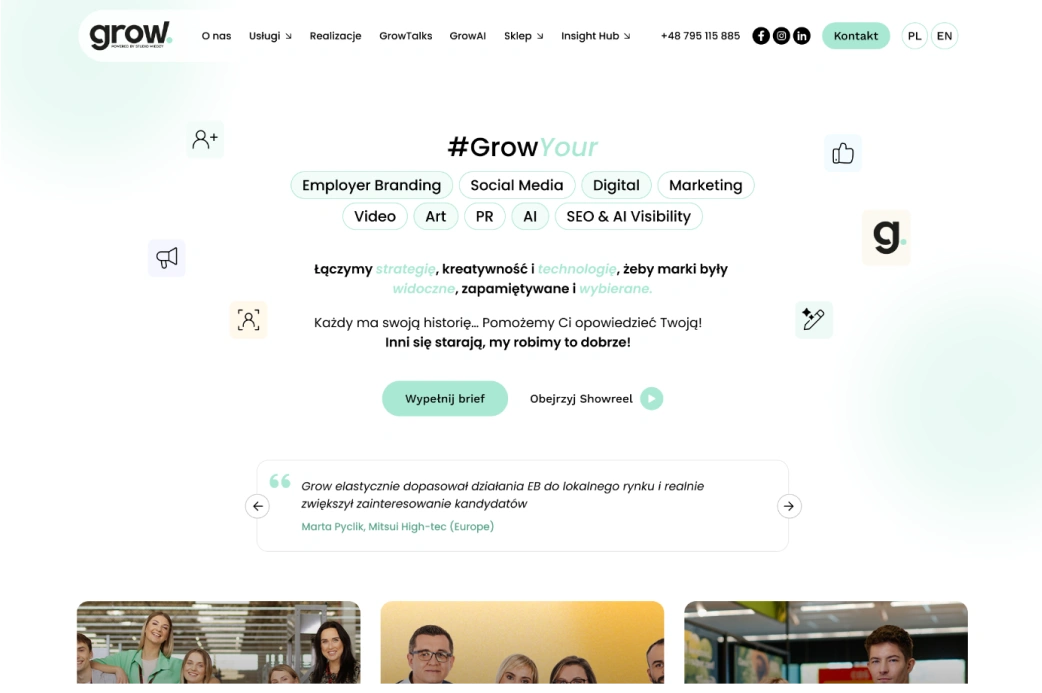 The Grow agency website after the redesign