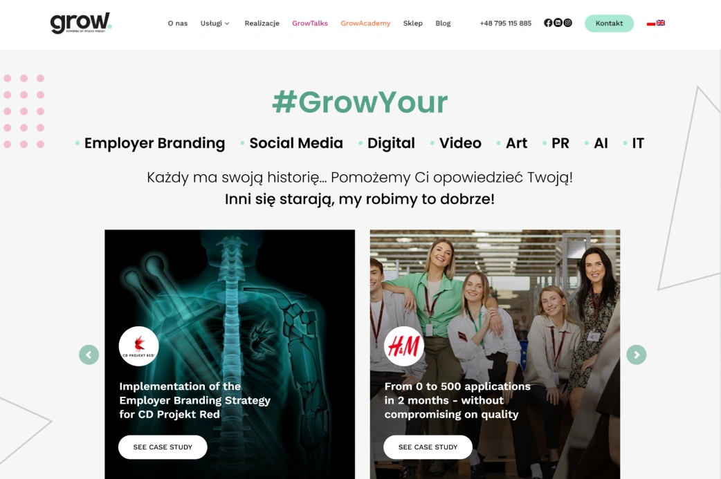 The Grow agency website before the redesign